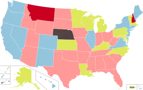 Partisan control of state and territorial governments following the 2020 elections:  Democratic trifecta maintained  Republican trifecta maintained  Republican trifecta established  Divided government established  Divided government maintained  Officially non-partisan legislature  Partisan control TBD