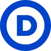 A blue circle with a capital "D" inside