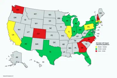 US states with largest Lithuanian populations