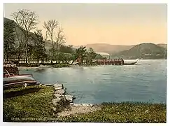 Lake steamer at Howtown Pier, Ullswater, circa 1895