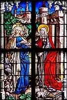 The Visitation window (1480) from Ulm Minster, by Peter Hemmel of Andlau. Late Gothic with fine shading and painted details.