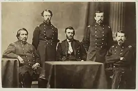 General Ulysses S. Grant (seated at center) and staff: Ely S. Parker, Adam Badeau, Orville E. Babcock, Horace Porter