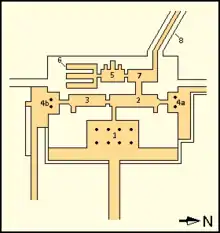 Annotated map of Unas's valley temple. Described in detail in upcoming section.