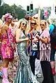 An attendee at Brighton Pride wearing a replica of the Union Jack dress