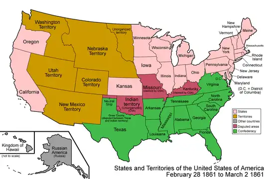 An enlargeable map of the United States after the creation of the Territory of Colorado on February 28, 1861.