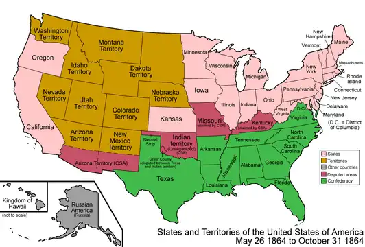 An enlargeable map of the United States after the creation of the Territory of Arizona on June 19, 1862.