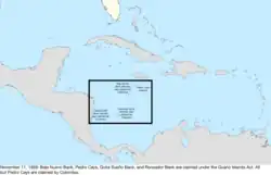 Map of the change to the United States in the Caribbean Sea on November 22, 1869