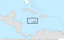 Map of the change to the United States in the Caribbean Sea on June 1, 1882