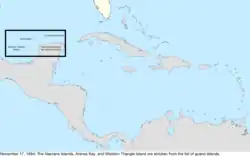 Map of the change to the United States in the Caribbean Sea on November 17, 1894