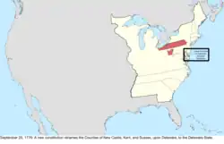 Map of the change to the United States in central North America on September 20, 1776