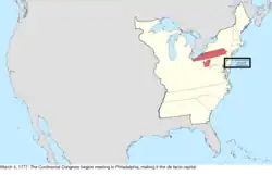 Map of the change to the United States in central North America on March 4, 1777