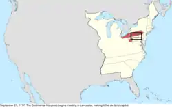 Map of the change to the United States in central North America on September 27, 1777