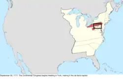 Map of the change to the United States in central North America on September 30, 1777