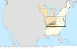 Map of the change to the United States in central North America on June 1, 1792