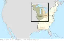 Map of the change to the United States in central North America on July 4, 1800