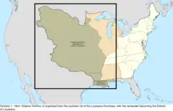 Map of the change to the United States in central North America on October 1, 1804