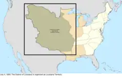 Map of the change to the United States in central North America on July 4, 1805