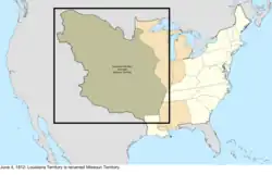 Map of the change to the United States in central North America on June 4, 1812