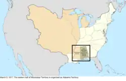 Map of the change to the United States in central North America on March 3, 1817