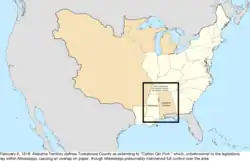 Map of the change to the United States in central North America on February 6, 1818