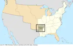 Map of the change to the United States in central North America on June 15, 1836