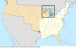 Map of the change to the United States in central North America on January 26, 1837