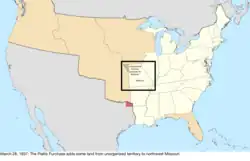 Map of the change to the United States in central North America on March 28, 1837