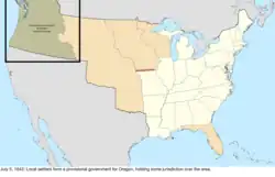 Map of the change to the United States in central North America on July 5, 1843