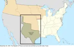 Map of the change to the United States in central North America on December 29, 1845