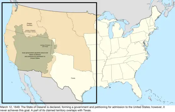 An enlargeable map of the United States after the creation of the provisional State of Deseret on July 2, 1849.