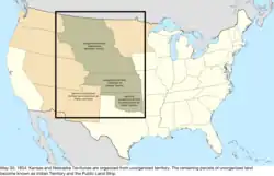 Map of the change to the United States in central North America on May 30, 1854