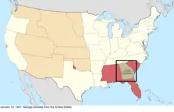 Map of the change to the United States in central North America on January 19, 1861