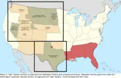 Map of the change to the United States in central North America on March 2, 1861