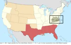 Map of the change to the United States in central North America on April 17, 1861