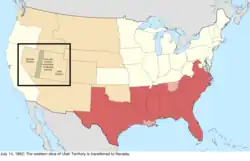 Map of the change to the United States in central North America on July 14, 1862