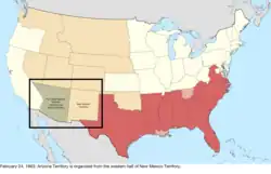 Map of the change to the United States in central North America on February 24, 1863