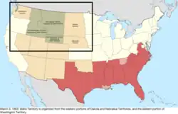 Map of the change to the United States in central North America on March 3, 1863