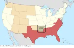 Map of the change to the United States in central North America on June 22, 1868