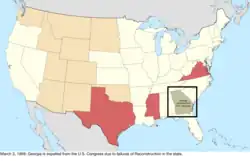 Map of the change to the United States in central North America on March 3, 1869