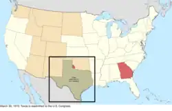 Map of the change to the United States in central North America on March 30, 1870