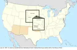 Map of the change to the United States in central North America on July 24, 1897