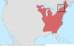 Map of the change to the international disputes involving the United States in central North America on April 4, 1781