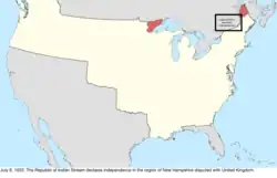 Map of the change to the international disputes involving the United States in central North America on July 9, 1832