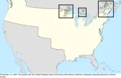 Map of the change to the international disputes involving the United States in central North America on November 10, 1842