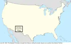 Map of the change to the international disputes involving the United States in central North America on June 30, 1854