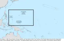 Map of the change to the United States in the Pacific Ocean on November 3, 1986