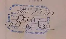 A stamp applied to the Mexican passport of a DACA recipient entering the United States with Advance Parole at John F. Kennedy International Airport in January 2017, with handwritten annotations indicating the passport holder was paroled into the United States.