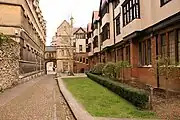 A view of Logic Lane toward the High Street from within University College, Oxford.