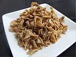 Deep fried crispy chicken intestines as snack