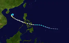 Map showing the track upon which Utor traversed; the track begins on the right of the image and ends slightly above left-center.